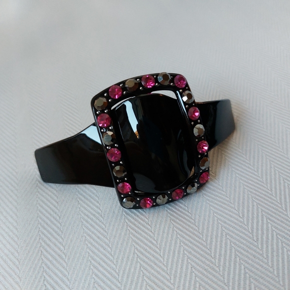 Vintage Barrette Bobby Pin Clip Paris Black Lucite Rhinestones 1990s - Picture 6 of 8